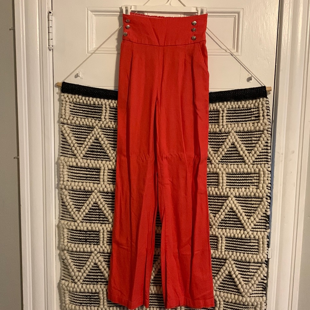 Ci Sono Wide Leg Pants with Button Embellishments